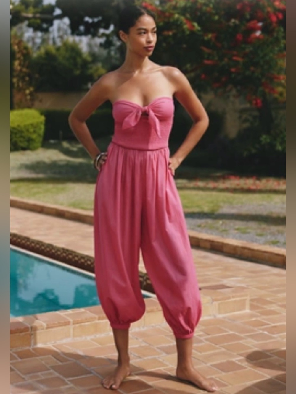 Anthropologie Strapless Pink Tie-Front Jumpsuit
